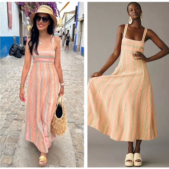 ANTHROPOLOGIE MAEVE SQUARE NECK TIE BACK A-LINE HALTER Maxie‎ DRESS ORANGE SZ 12 - Picture 2 of 16